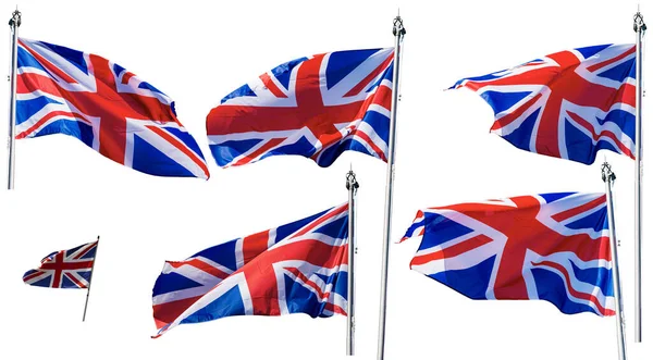 Union Jack Flags Insamling Sex Nationella Brittiska Flaggor Med Flaggstång — Stockfoto