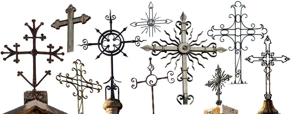 Collection Religious Crosses Wrought Iron Isolated White Background Italy Europe — Stock Photo, Image