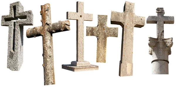 Collection Stone Religious Crosses Isolated White Background Italy Europe — Stock Photo, Image