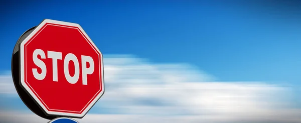 Closeup Stop Road Sign Blurred Clear Sky Clouds Copy Space — Foto Stock