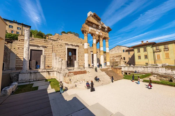 Brescia Italy April 2022 Ancient Ruins Capitolium Roman Temple Tempio — Foto de Stock