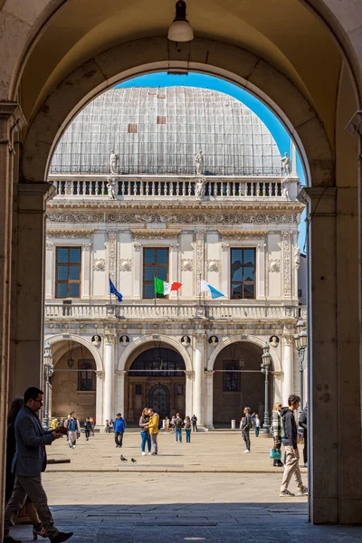 Brescia Italië April 2022 Brescia Centrum Paleis Van Loggia Palazzo — Stockfoto