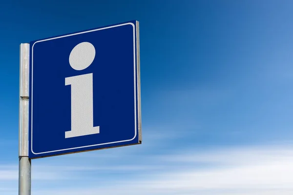 Closeup Blue Tourist Information Sign Letter Clear Blue Sky Clouds — Stock Fotó