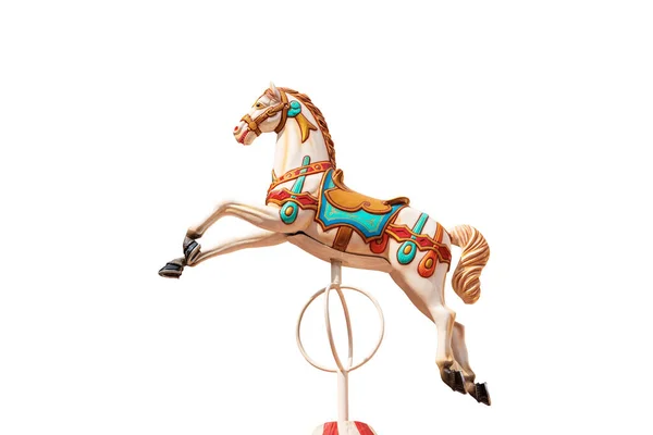 Close Plastic Horse Carousel Horses Merry Isolated White Background Italy — Stockfoto