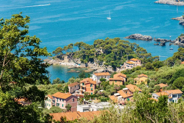 Aerial View Fiascherino Beach Tourist Resort Coast Gulf Spezia Gulf — Stockfoto