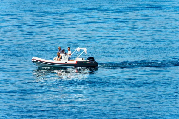 Spezia Italy July 2022 Small Motorized Dinghy Family Board Sunny — стоковое фото