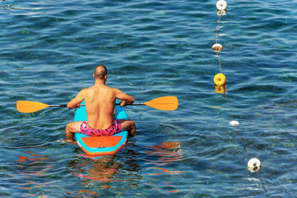 Tellaro Italy July 2022 Adult Man Bathing Suit Sitting Stand — 图库照片