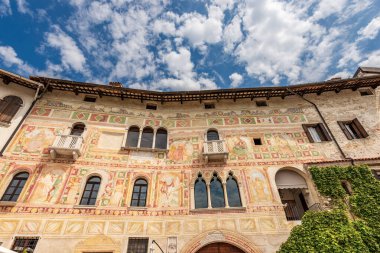 Ancient Spilimbergo castle in Gothic-Renaissance style, medieval origins - XV century, main facade with numerous frescoes. Pordenone province, Friuli-Venezia Giulia, Italy, Europe.