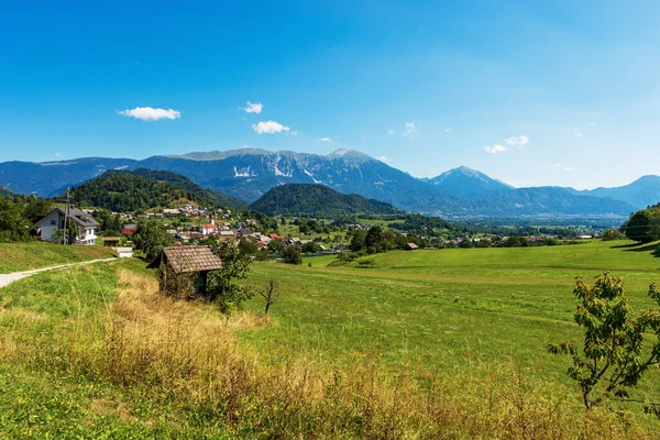 Rural Landscape Alps Upper Carniola Gorenjska Small Village Zgornje Gorje — стоковое фото