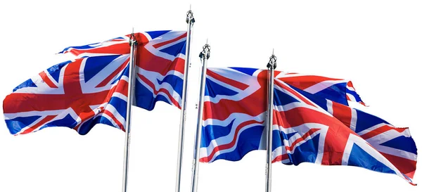 Union Jack Flags Insamling Fyra Nationella Brittiska Flaggor Med Flaggstång — Stockfoto