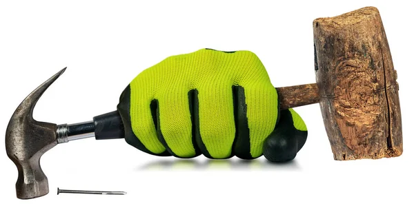 Χέρι Πράσινο Και Μαύρο Προστατευτικό Γάντι Εργασίας Που Κρατά Ένα — Φωτογραφία Αρχείου