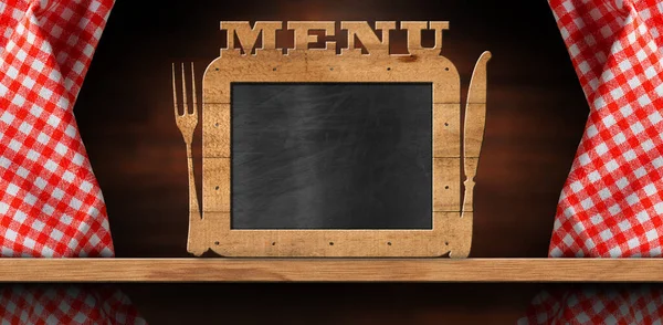 Tableau Noir Vide Avec Cadre Bois Texte Menu Fourchette Couteau — Photo