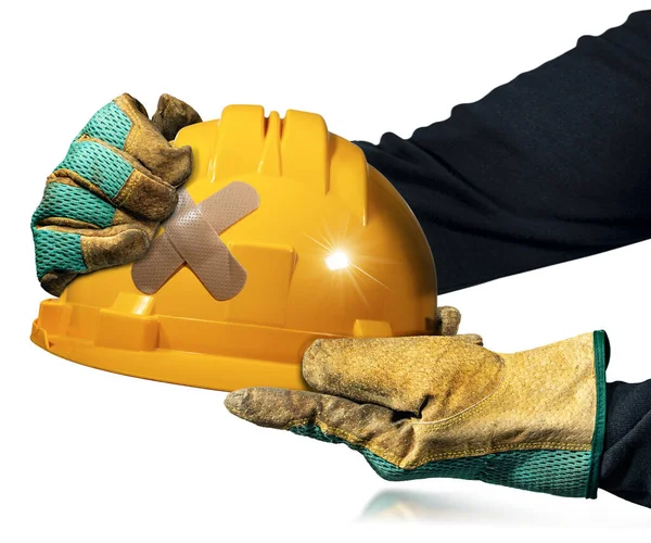 Χειρωνακτικός Εργαζόμενος Προστατευτικά Γάντια Εργασίας Που Κρατά Ένα Πορτοκαλί Κράνος — Φωτογραφία Αρχείου