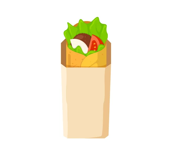 Shawarma Gyorséttermi Húspogácsa Papírcsomagolásban Arab Keleti Pirítós Doner Kebab Étel — Stock Vector