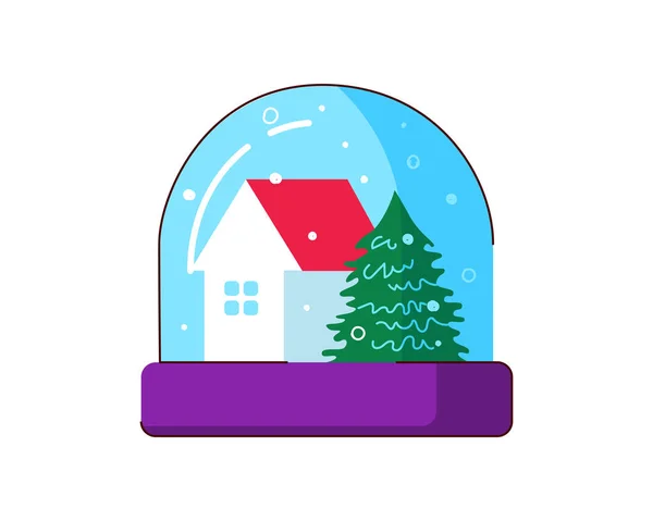 Kışlık evi ve ladin olan kar küresi. Cam küre tatil dekorasyon vektörü izole edilmiş illüstrasyon — Stok Vektör