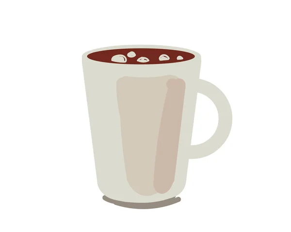 Bebida de leche de cacao con malvavisco o taza de chocolate caliente. Bebida vidrio dibujo vector aislado ilustración — Vector de stock