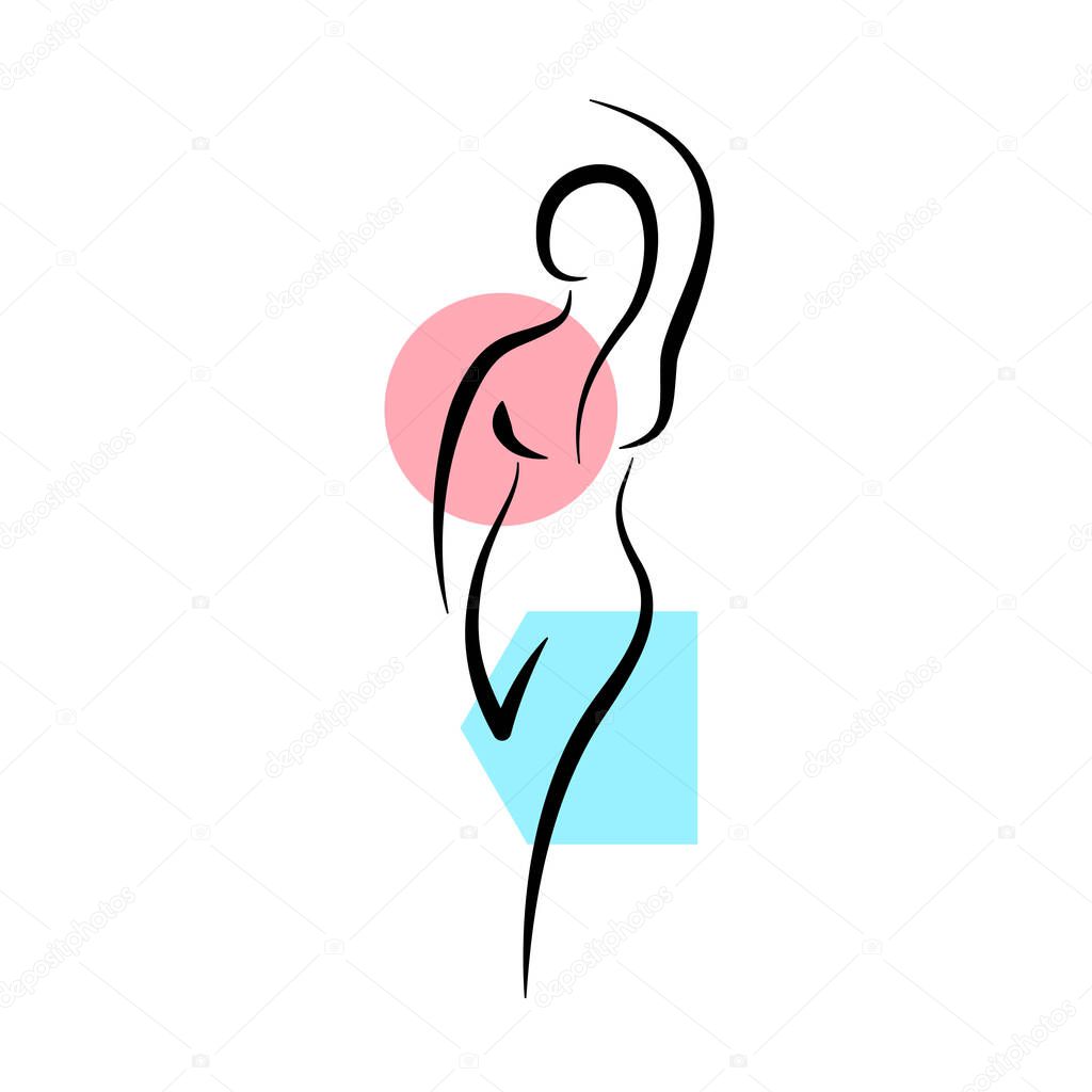 Linear drawing nude woman body. Beauty female abstract sketch art style. Outline girl slim and neat figure. Vector isolated eps illustration