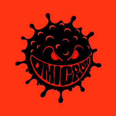 COVID-19 'un yeni Coronavirüs türü omicron siyah ikonu. Dünya alarm işareti konsepti. Mutasyona uğramış korona virüsü salgını sembolü ve solunum enfeksiyonu salgını. Vektör illüstrasyonu