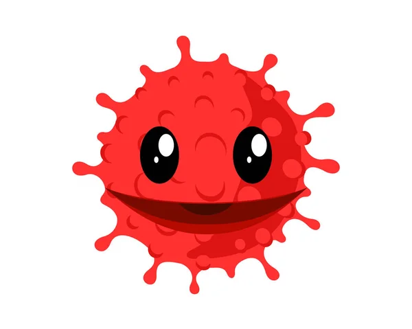 Cara emoji kawaii del Coronavirus. Divertido lindo símbolo de carácter de virus corona. Sonriente mascota covid infección. Ilustración aislada vectorial — Vector de stock