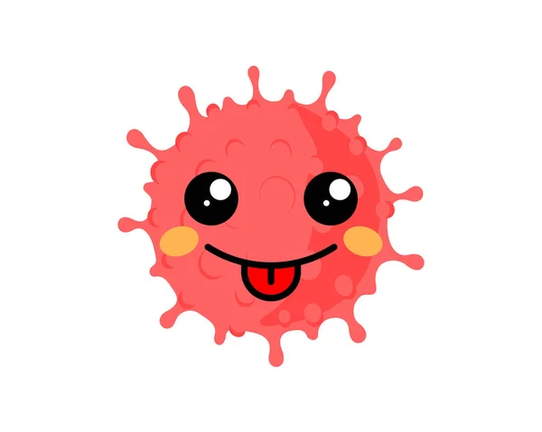Cara emoji kawaii del Coronavirus. Divertido lindo icono de carácter de virus corona. Sonriente mascota covid infección muestra la lengua. Ilustración aislada vectorial — Vector de stock