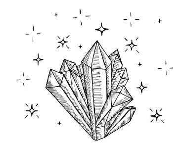 Kristal mineraller doğrusal çizilmiş. Çizgi çizimi değerli taş. Alternatif tıp ve tedavi için vektör izole karalama çizimi çizimi çizimi