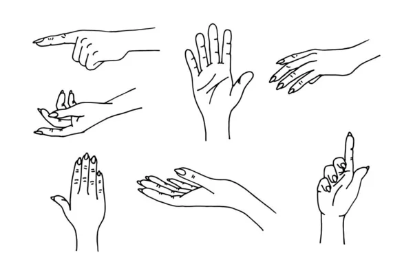 Женский набор для рисования руками. Векторная иллюстрация рисунков в различных расслабляющих позах — стоковый вектор