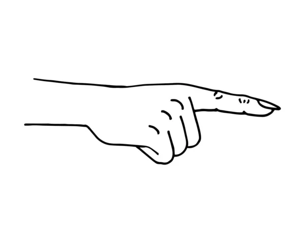 Mano femminile che indica la direzione giusta schizzo. Linea Doodle arte vettoriale eps illustrazione — Vettoriale Stock