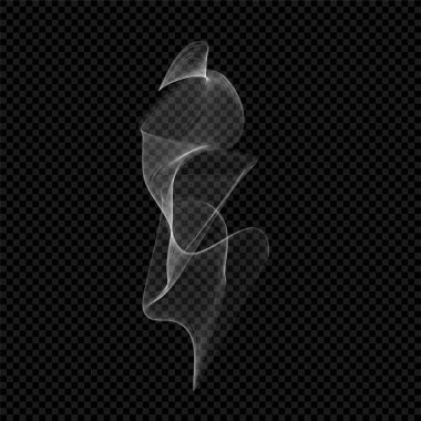 Tüttür. Beyaz izole sigara buharı. Buhar şeffaf etkisi. Siyah arkaplan üzerindeki vektör dumanı resimlemeyi hızlandırdı
