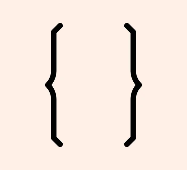 Curly hängslen skiljetecken svart ikon. Linjära fästen symbol för maskinskrivning eller typografi. Utsmyckning och vektor isolerad design element koncept för meddelanden och citat — Stock vektor