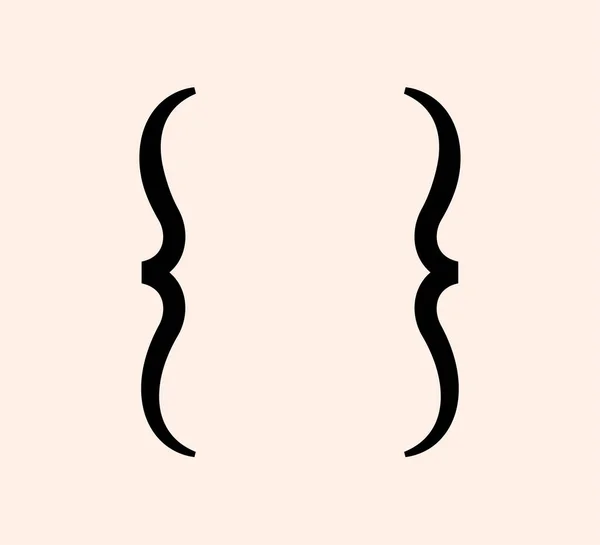 Curly hängslen skiljetecken svart ikon. Vintage eleganta fästen symbol för maskinskrivning eller typografi. Utsmyckning och vektor isolerad design element koncept för meddelanden och citat — Stock vektor