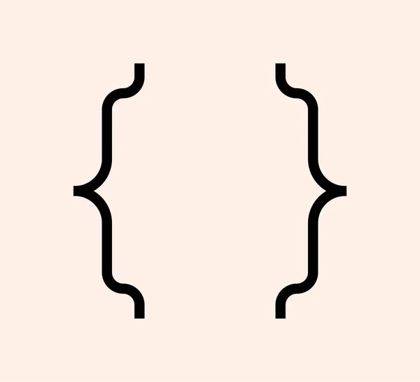 Кучеряві брекети значок пунктуації чорна фігура значок. Вінтажні дужки символ для друку або типографії. Орнамент і вектор ізольовані концепції елемента дизайну для повідомлень і лапок — стоковий вектор