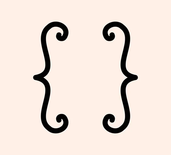 Lockige Zahnspange Satzzeichen schwarzes Symbol. Vintage-Zeichenklammern Symbol für Tippen oder Typografie. Ornament und vektorisoliertes Gestaltungselementkonzept für Botschaften und Zitate — Stockvektor