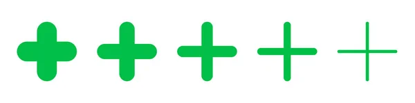 Плюс зеленый знак, тонкий как смелый. Медицинские векторные иконки. Коллекция медицинских символов на белом фоне. Различные аптеки изолированные круглые кресты — стоковый вектор