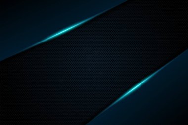 Soyut oyun arka planı modern teknoloji şablon tasarımı konsepti. Karbon fiberin üzerinde metalik mavi ve siyah renkli çerçeve. Vektör grafik oyun düzeni illüstrasyonu
