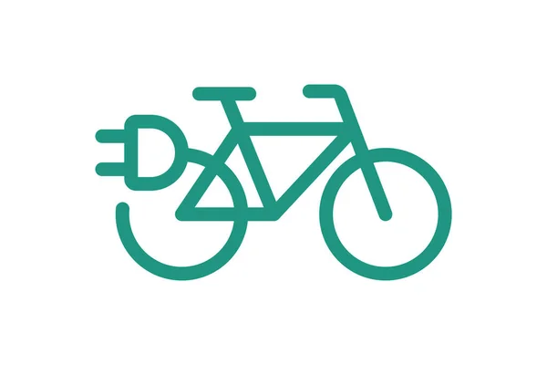 Значок электрического велосипеда. Зеленый контур электрического велосипеда кабеля и символ зарядки разъема. Концепция знака экологически чистого электровелосипеда. Векторные батареи для переноса электронных велосипедов — стоковый вектор