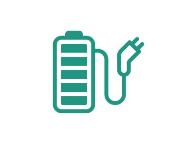 Kablo ve elektrik yükleme lineer ikonu ile şarj edilebilir batarya. Yükleyici şarj dolgu sembolü. Elektrik teçhizatı elektrik bankası elektrik faturası. Tam şarjlı elektro element. Vektör