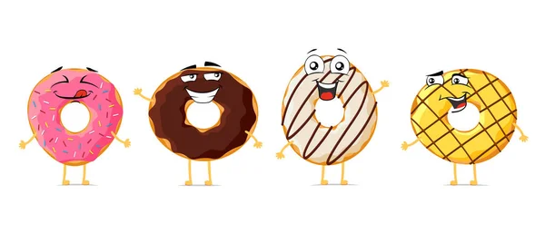 Donut Lustig Lächelnde Zeichentrickfigur Bunte Donut Niedlich Glücklich Gesicht Maskottchen — Stockvektor