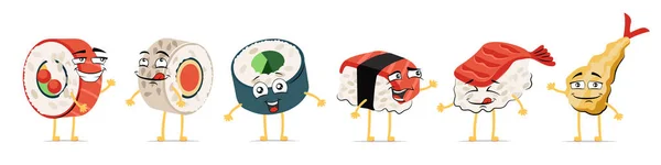 Japanisches Essen Lustige Cartoon Lächelnde Zeichentrickfigur Japanische Küche Sushi Und — Stockvektor