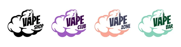 Vape Shop Vintage Comic Logo Set Hipster Cartoon Vaporizer Rauchwolke — Stockvektor