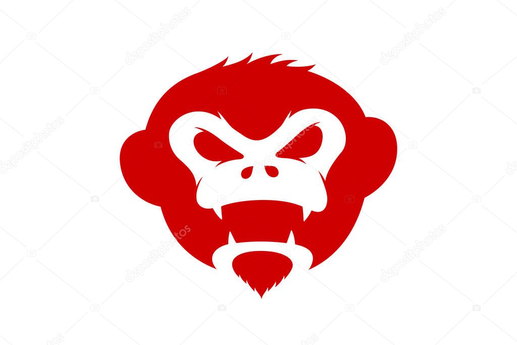 Monkey head red. Angry gorilla face logo concept. Ferocious ape vector eps illustration