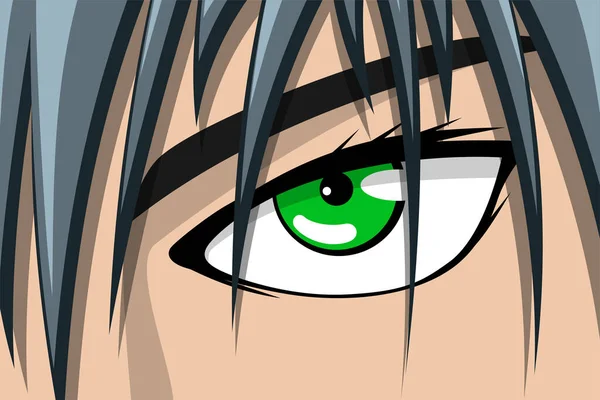 Anime Comic Strip Pretty Boy Girl Face Green Eye Grey — Stock Vector