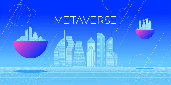 Future Digital Technology Metaverse Concept Abstract Cityscape Skyline Virtual Reality — Stockvektor
