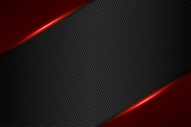 Soyut oyun arka planı modern teknoloji şablon tasarımı konsepti. Karbon fiber madde dokusunda metalik kırmızı ve siyah renkli çerçeve. Vektör grafik oyun sunumu resimlemeyi kaldırır