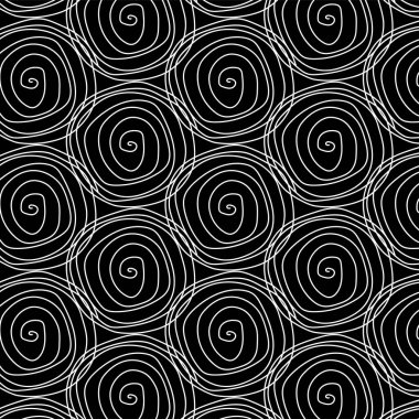 Zen sanat karalaması soyut bir arkaplan. Siyah kıvrımlara ve kıvrımlara el çizilmiş. Yaratıcı zenart monokrom dokusu. Kaotik zentangle yüzey tasarımını rastgele tekrarla. Vektör illüstrasyonu