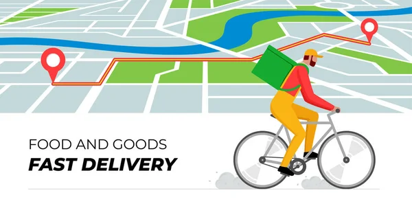 Bicycle Delivery Ordering Service Banner Design Template Route Geotag Location — Stockový vektor