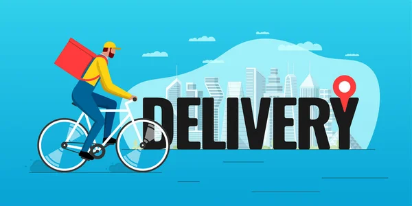 Bicycle Delivery Ordering Service Banner Design Concept Fast Bike Shipping — 图库矢量图片