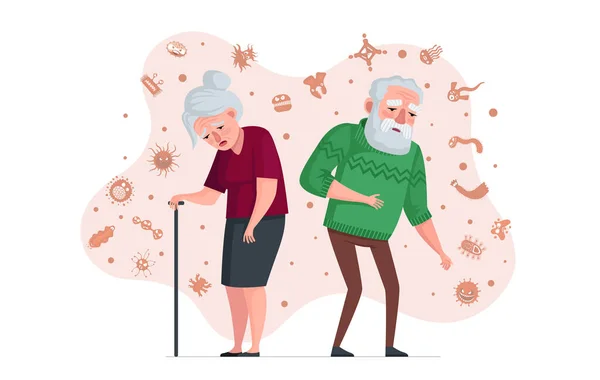 Starší Lidé Koncepce Slabého Imunitního Systému Nezdravý Stařec Nemocná Starší — Stockový vektor