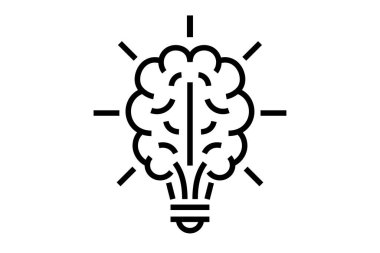 Brain light bulb with rays linear innovation icon. Creative thinking idea outline solution logo. Isolated inspiration symbol for education business brand identity. Lightbulb vector eps illustration