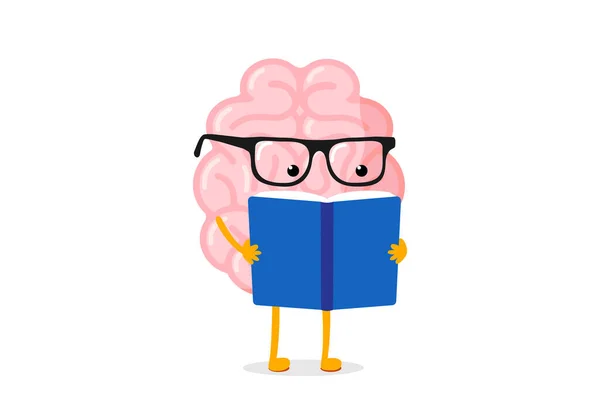 Cartoon Human Brain Read Book Clever Central Nervous System Mascot — Wektor stockowy