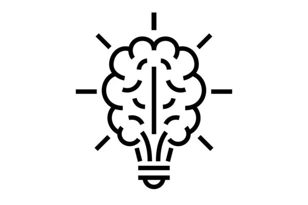 Brain Light Bulb Rays Linear Innovation Icon Creative Thinking Idea — Wektor stockowy